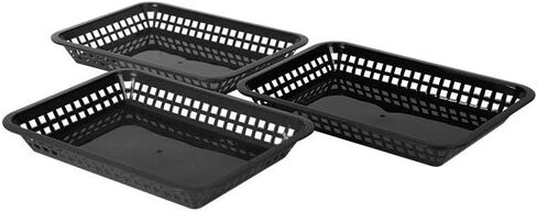 [12 قطعة] سلال طعام بلاستيكية سوداء مستطيلة مقاس 11.8 بوصة × 8-1/2 بوصة × 1-1/2 بوصة | سلال تقديم صينية الأطباق الكبيرة، الأفضل للوجبات المقلية والسريعة والمطاعم والمخبوزات والأجنحة ورقائق البطاطس in Kuwait