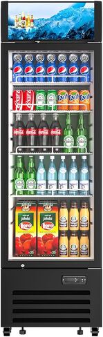 ثلاجة المشروبات التجارية روكيتش، باب زجاجي واحد، ثلاجة عرض تجارية عمودية سعة 8.8 قدم مكعب، مبرد مشروبات مع ضوء LED، عجلات قفل، رف قابل للتعديل للبار، المتجر in Kuwait