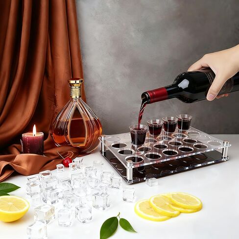 Geryvtee 24 Shot حامل صينية أكريليك طلقة صينية واضحة النبيذ الزجاج المنظم حامل عرض النبيذ أكواب عرض الملحقات للحفلات، البار، النادي، الفتحة: 1.5 بوصة in Kuwait