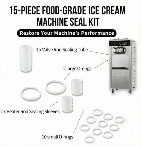 طقم إصلاح ماكينة الآيس كريم الناعم المكون من 15 قطعة - حلقات دائرية وحشوات وأختام وأنابيب لـ VEVOR، YIKAFU | سيليكون ممتاز من الدرجة الغذائية، مقاوم للتسرب، سهل التركيب للاستخدام التجاري والمنزلي in Kuwait