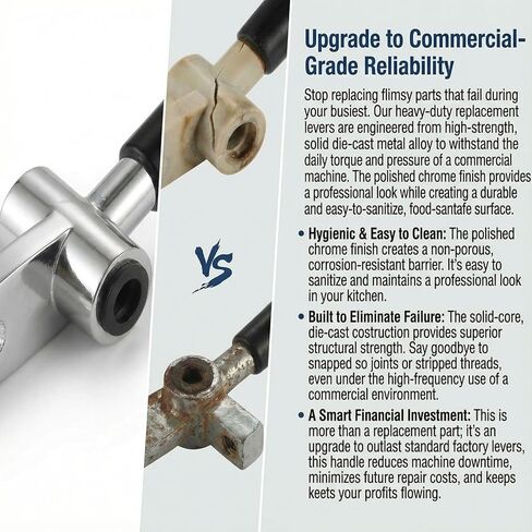 مقابض بديلة معدنية مطورة مكونة من قطعتين لآلة الآيس كريم ذات الخدمة الناعمة، ذراع موزع تجاري، قطعة غيار سهلة التركيب - تناسب قضيب صمام الفتحة المربعة in Kuwait