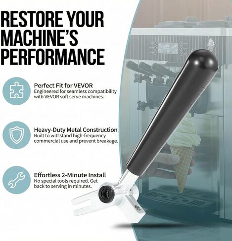 مقابض بديلة معدنية مطورة مكونة من قطعتين لآلة الآيس كريم ذات الخدمة الناعمة، ذراع موزع تجاري، قطعة غيار سهلة التركيب - تناسب قضيب صمام الفتحة المربعة in Kuwait