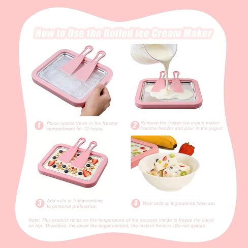 صانعة الآيس كريم الملفوفة - مجموعة صانعة الآيس كريم الملفوفة في المنزل، يمكنك بسهولة صنع لفائف الآيس كريم الخاصة بك والعصائر والزبادي المجمد وأشربة الفاكهة والجيلاتو في المنزل، مع ملعقتين. (لون القرنفل) in Kuwait
