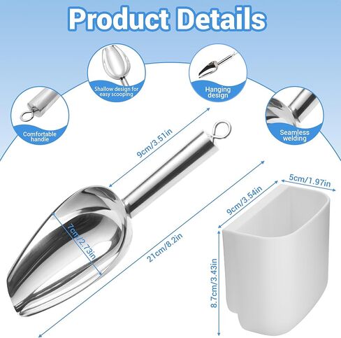 Stainless Ice Scoop with Small Ice Scoop Holder for Ice Machine & Freezer, for Countertop Ice Makers Bars Pet Dog Food in Kuwait