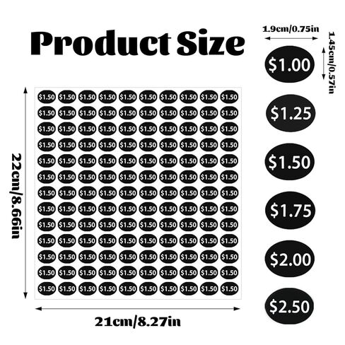 1560 قطعة من ملصقات أسعار آلات البيع، ملصقات بيع الفناء 6 ملصقات أسعار 1.00، 1.25، 1.50، 1.75، 2.00، 2.50 دولار in Kuwait