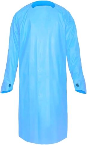 أثواب عزل للاستعمال مرة واحدة للفحص الطبي وفحص الأسنان، المستوى 4، 40 GSM CPE، نمط المئزر مفتوح الظهر، ربطة خصر، كم طويل، معصم بحلقة إبهام، مقاس واحد يناسب الجميع، أزرق (25) in Kuwait