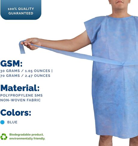 silaomedical Disposable Patient Gowns for Adults, 10-Pack — Short Sleeve, Back Tie Closure — For Medical, Hospital Use in Saudi Arabia