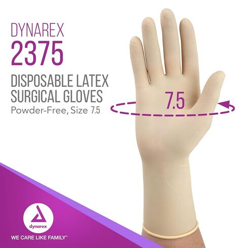 قفازات Dynarex 2365 الجراحية المعقمة المصنوعة من اللاتكس للاستعمال مرة واحدة، خالية من البودرة، ومعبأة في أزواج، للاستخدام الطبي والرعاية الصحية، العيادة البيطرية، بيسك، مقاس 6.5، علبة واحدة 200 زوج من القفازات (قد تختلف التعبئة) in Saudi Arabia