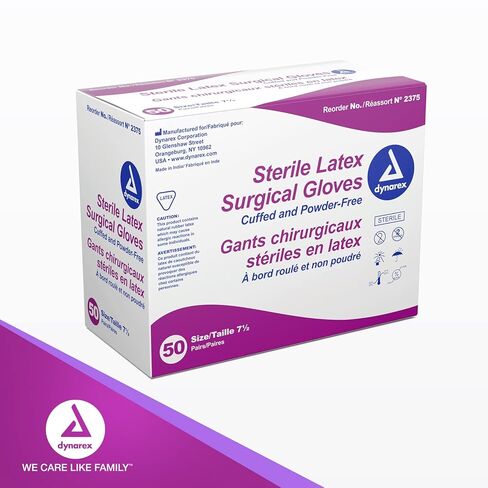 قفازات Dynarex 2365 الجراحية المعقمة المصنوعة من اللاتكس للاستعمال مرة واحدة، خالية من البودرة، ومعبأة في أزواج، للاستخدام الطبي والرعاية الصحية، العيادة البيطرية، بيسك، مقاس 6.5، علبة واحدة 200 زوج من القفازات (قد تختلف التعبئة) in Saudi Arabia