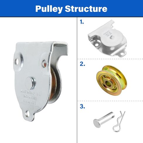 Roauend 4 Pack Ceiling Mount Single Pulley 1-1/2 Inch Wall Mounted Pulley Ceiling Pulley, Zinc-Plated Single Pulley for 3/8" Wire or Rope in Saudi Arabia