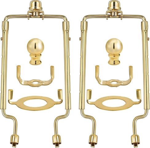 7 8 9 10 inch Lamp Shade Harp Holder,Adjustable Lamp Harp Kit,Fit both Standard Lamp Rod and E26 Light Base UNO Fitter Adapter,with 2 Shade Attaching Finial Top (Golden Color - 2 Set) in Saudi Arabia