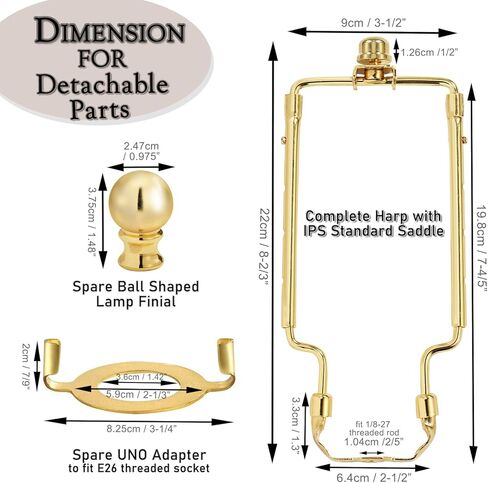 7 8 9 10 inch Lamp Shade Harp Holder,Adjustable Lamp Harp Kit,Fit both Standard Lamp Rod and E26 Light Base UNO Fitter Adapter,with 2 Shade Attaching Finial Top (Golden Color - 2 Set) in Saudi Arabia