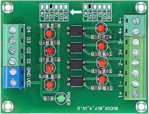 Hyuduo 4 قناة محول الجهد وحدة محول 24 فولت إلى 5 فولت لوحة عزل Optocoupler، عمل فعال، سهل التركيب، مادة رائعة، استخدامات واسعة النطاق، لوحة عزل Optocoupler لـ in Kuwait