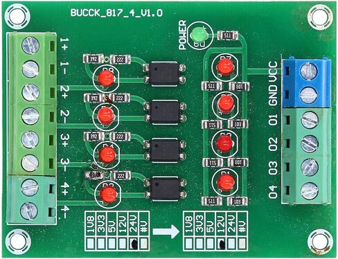 Hyuduo 4 قناة محول الجهد وحدة محول 24 فولت إلى 5 فولت لوحة عزل Optocoupler، عمل فعال، سهل التركيب، مادة رائعة، استخدامات واسعة النطاق، لوحة عزل Optocoupler لـ in Kuwait