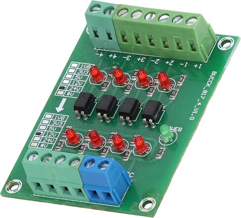 Hyuduo 4 قناة محول الجهد وحدة محول 24 فولت إلى 5 فولت لوحة عزل Optocoupler، عمل فعال، سهل التركيب، مادة رائعة، استخدامات واسعة النطاق، لوحة عزل Optocoupler لـ in Kuwait