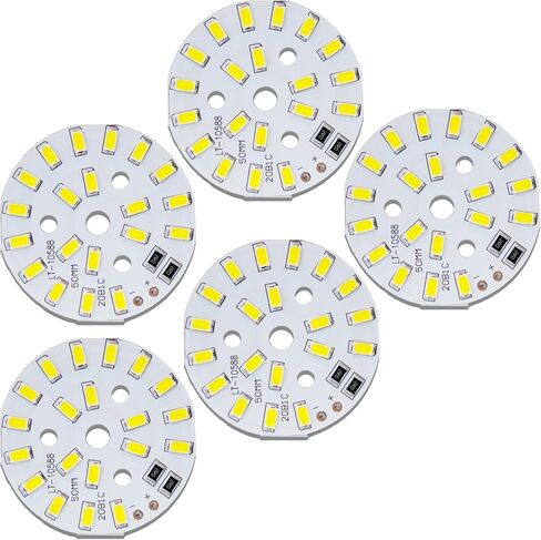 LEDGUHON 5Pcs 10W High-Power LED Chip Circular Aluminum PCB Substrate Heat Sink 20-Lamp Beads Ultra Bright SMD COB (3000K Warm 3-5V 500mA 120deg Diameter 50MM) Floodlight Replacement or DIY Lighting in Kuwait