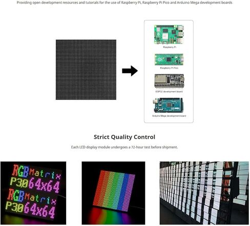 لوحة مصفوفة LED RGB مقاس 64x64 P3.0 - مسافة 3 مم، 4096 مصباح LED، شاشة عالية الدقة كاملة الألوان لـ Raspberry Pi وArduino | واجهة HUB75، صديقة للبيئة، سطوع قابل للتعديل، معدل تحديث مرتفع in Kuwait