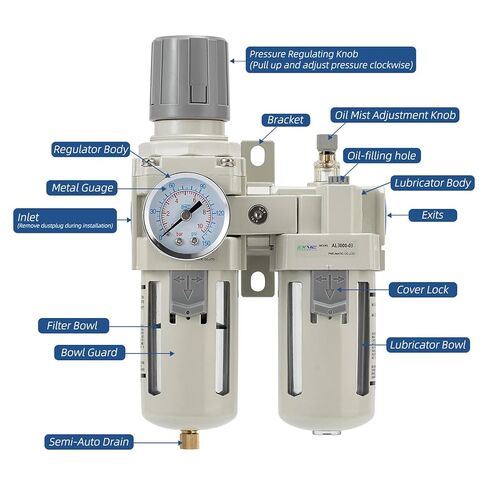 ZXVC 3/8" NPT Compressed Air Filter Regulator Lubricator Combination,Water/Oil Trap Separator (0-150 PSI), Oil Water Separator,Semi-Automatic Drain, Suitable for Pneumatic Systems in Saudi Arabia