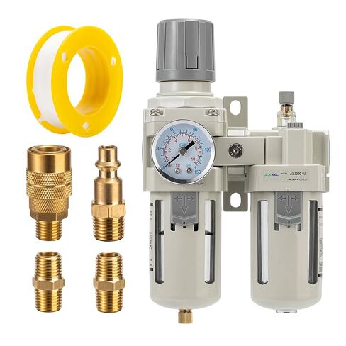 ZXVC 3/8" NPT Compressed Air Filter Regulator Lubricator Combination,Water/Oil Trap Separator (0-150 PSI), Oil Water Separator,Semi-Automatic Drain, Suitable for Pneumatic Systems in Saudi Arabia