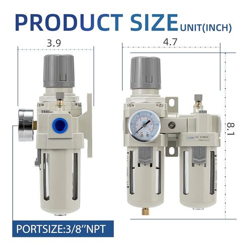 ZXVC 3/8" NPT Compressed Air Filter Regulator Lubricator Combination,Water/Oil Trap Separator (0-150 PSI), Oil Water Separator,Semi-Automatic Drain, Suitable for Pneumatic Systems in Saudi Arabia
