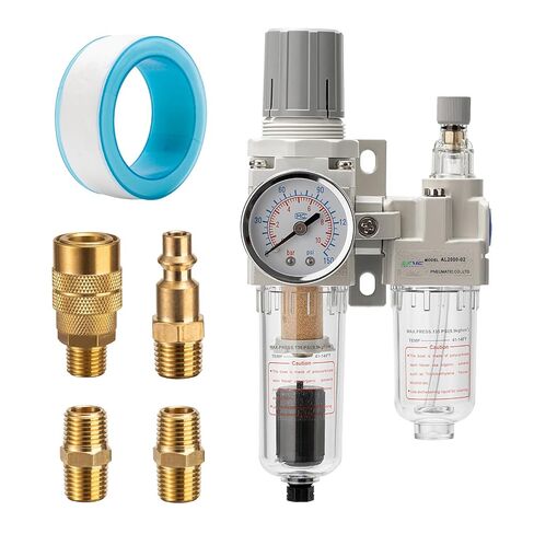 ZXVC 3/8" NPT Compressed Air Filter Regulator Lubricator Combination,Water/Oil Trap Separator (0-150 PSI), Oil Water Separator,Semi-Automatic Drain, Suitable for Pneumatic Systems in Saudi Arabia