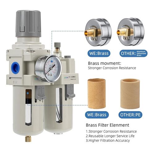 ZXVC 3/8" NPT Compressed Air Filter Regulator Lubricator Combination,Water/Oil Trap Separator (0-150 PSI), Oil Water Separator,Semi-Automatic Drain, Suitable for Pneumatic Systems in Saudi Arabia