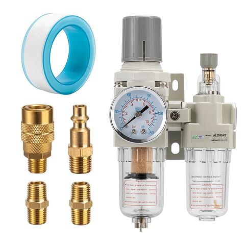ZXVC 3/8" NPT Compressed Air Filter Regulator Lubricator Combination,Water/Oil Trap Separator (0-150 PSI), Oil Water Separator,Semi-Automatic Drain, Suitable for Pneumatic Systems in Saudi Arabia