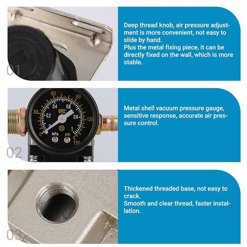منظم ضغط ضاغط الهواء من الفولاذ المقاوم للصدأ Airtac AR2000 1/4 بوصة PT مع حامل ومقياس 0-160 PSI قابل للتعديل in Kuwait