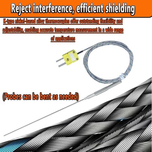 مسبار حراري مزدوج التركيب من النوع K للخدمة الشاقة: مسبار قوي مقاس 11.9 بوصة (طرف 0.13 بوصة) مع كابل مقاس 40 بوصة مناسب لأفران المحرك العميق وقياسات القناة (40 درجة فهرنهايت - 1100 درجة فهرنهايت) (TL1918SL) in Kuwait