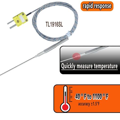 مجسات حرارية من نوع K مكونة من قطعتين بطول 11.9 بوصة وطرف 0.06 بوصة مع نطاق درجة حرارة كابل 40 بوصة - من 50 درجة فهرنهايت إلى 1100 درجة فهرنهايت (موديل TL1916SL) in Kuwait