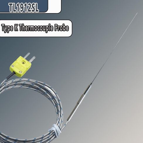 مسبار حراري من النوع K مع كابل مضفر من الألياف الزجاجية، مسبار 6 بوصة، طرف 0.04 بوصة (1 مم) الطول الإجمالي 49 بوصة مناسب لبيئات درجة الحرارة العالية من -40 درجة فهرنهايت إلى 1100 درجة فهرنهايت موديل TL1912SL in Kuwait