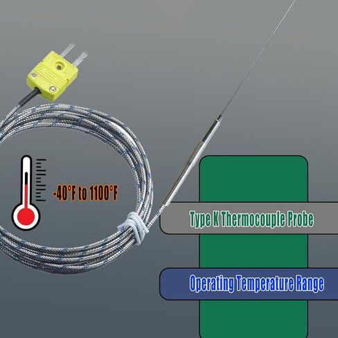 مسبار حراري من النوع K مع كابل مضفر من الألياف الزجاجية، مسبار 6 بوصة، طرف 0.04 بوصة (1 مم) الطول الإجمالي 49 بوصة مناسب لبيئات درجة الحرارة العالية من -40 درجة فهرنهايت إلى 1100 درجة فهرنهايت موديل TL1912SL in Kuwait