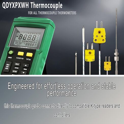 مسبار حراري من النوع K مع كابل مضفر من الألياف الزجاجية، مسبار 6 بوصة، طرف 0.04 بوصة (1 مم) الطول الإجمالي 49 بوصة مناسب لبيئات درجة الحرارة العالية من -40 درجة فهرنهايت إلى 1100 درجة فهرنهايت موديل TL1912SL in Kuwait