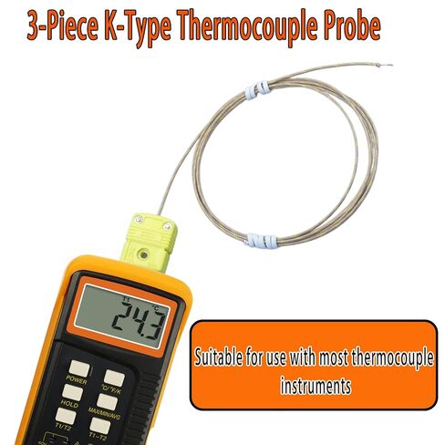 مجموعة مسبار حراري مزدوج من نوع K مكون من ثلاث قطع مع كابل من الألياف الزجاجية، نطاق درجة حرارة طويل 47 بوصة - من 50 درجة فهرنهايت إلى 900 درجة فهرنهايت، يتضمن ثلاثة أجهزة استشعار مزدوجة حرارية in Kuwait