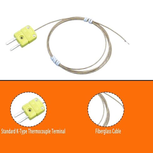 مجموعة مسبار حراري مزدوج من نوع K مكون من ثلاث قطع مع كابل من الألياف الزجاجية، نطاق درجة حرارة طويل 47 بوصة - من 50 درجة فهرنهايت إلى 900 درجة فهرنهايت، يتضمن ثلاثة أجهزة استشعار مزدوجة حرارية in Kuwait