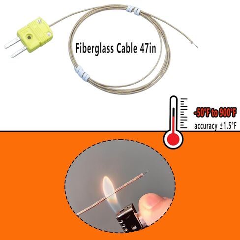 مجموعة مسبار حراري مزدوج من نوع K مكون من ثلاث قطع مع كابل من الألياف الزجاجية، نطاق درجة حرارة طويل 47 بوصة - من 50 درجة فهرنهايت إلى 900 درجة فهرنهايت، يتضمن ثلاثة أجهزة استشعار مزدوجة حرارية in Kuwait
