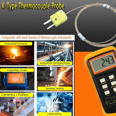 مجموعة مسبار حراري مزدوج من نوع K مكون من ثلاث قطع مع كابل من الألياف الزجاجية، نطاق درجة حرارة طويل 47 بوصة - من 50 درجة فهرنهايت إلى 900 درجة فهرنهايت، يتضمن ثلاثة أجهزة استشعار مزدوجة حرارية in Kuwait
