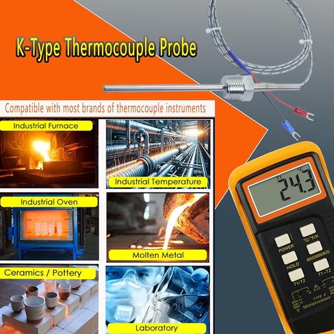 الثقيلة 1/2 بوصة NPT موضوع K- نوع الحرارية التحقيق 4 بوصة طويلة 0.24 بوصة 304 الفولاذ المقاوم للصدأ 59 بوصة كابل، نطاق درجة الحرارة 32 درجة فهرنهايت إلى 1472 درجة فهرنهايت نموذج MT-205-1/2 in Kuwait