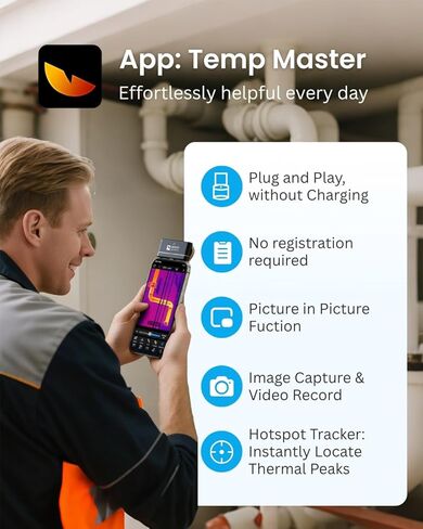 Thermal Master P3 - Thermal Camera for iOS & Android, 8mm Macro Vision Infrared Imager w/Manual Lens, 512x384 Super Ir Resolution, 3.6℉ Accuracy, 35mk NETD, Work for Home PCB Inspection, Black in Saudi Arabia