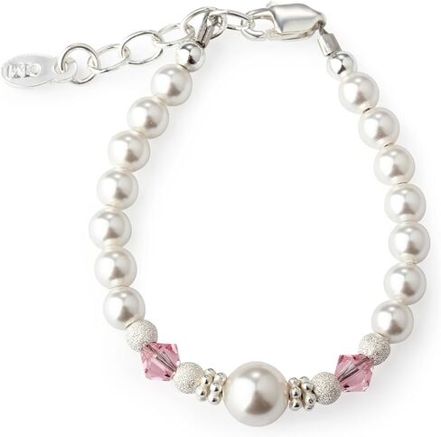 Cherished Moments Children's or Baby Sterling Silver Flower Girl Bracelet with High-End Simulated Austrian Pearls for Girls in Saudi Arabia