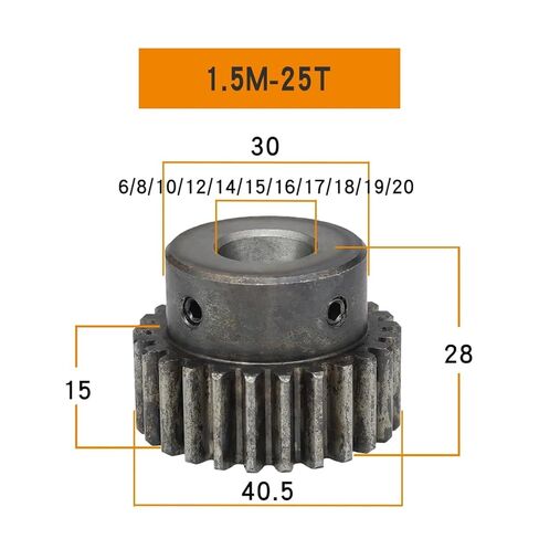 Gear 1.5M-25T Bore Size 6/8/10/12/14/15/16/17/18/19/20mm SC45#Carbon Steel 1Pcs(1.5M25T-Bore 6 mm) in Saudi Arabia
