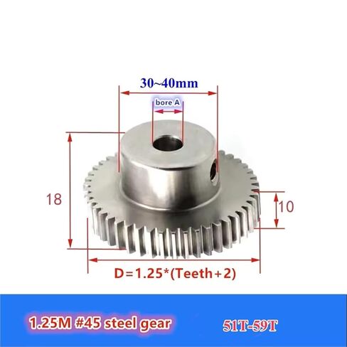 1 قطعة 1.25 معامل 51T 52T 53T 54T 55T 56T 57T 58T 59T 1.25M ترس فولاذي (6 مللي متر ، 51 أسنان) in Kuwait