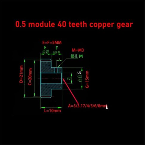ELILANEY 0.5M 40T Copper Straight Teeth Pinion 0.5 Module 40 Teeth Spur Gear with Step 21mm OD Cylindrical Gear Mechanical(3mm bore) in Saudi Arabia