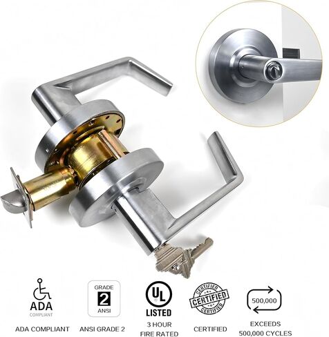 YoukeyHomi Entry/Entrance Keyed Function Commercial Heavy Duty Cylindrical Handle Lock, Commercial Door Handle, Heavy-Duty Door Lock,ANSI Grade-2,UL 3 Hour Fire Rated, ADA Compliant. (Entrance) in Saudi Arabia