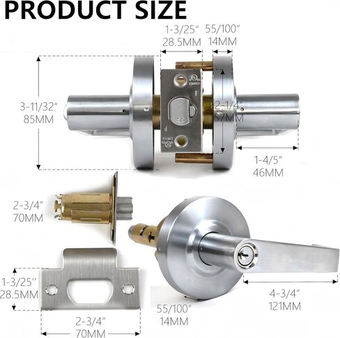 YoukeyHomi Entry/Entrance Keyed Function Commercial Heavy Duty Cylindrical Handle Lock, Commercial Door Handle, Heavy-Duty Door Lock,ANSI Grade-2,UL 3 Hour Fire Rated, ADA Compliant. (Entrance) in Saudi Arabia