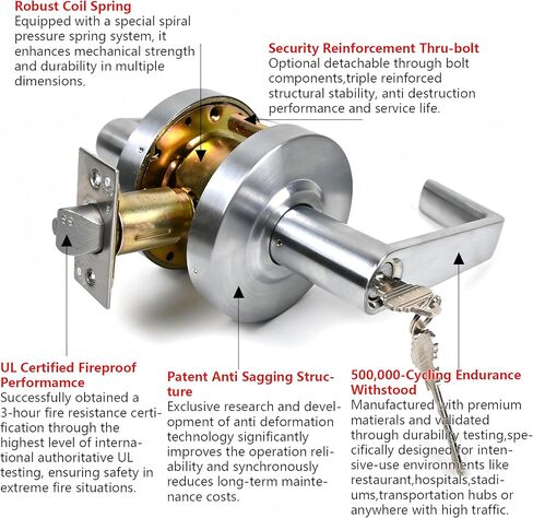 YoukeyHomi Entry/Entrance Keyed Function Commercial Heavy Duty Cylindrical Handle Lock, Commercial Door Handle, Heavy-Duty Door Lock,ANSI Grade-2,UL 3 Hour Fire Rated, ADA Compliant. (Entrance) in Saudi Arabia