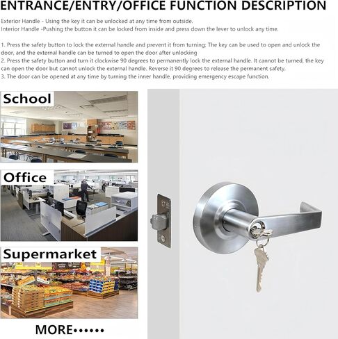 YoukeyHomi Entry/Entrance Keyed Function Commercial Heavy Duty Cylindrical Handle Lock, Commercial Door Handle, Heavy-Duty Door Lock,ANSI Grade-2,UL 3 Hour Fire Rated, ADA Compliant. (Entrance) in Saudi Arabia
