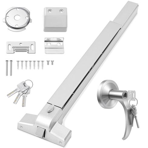 Zonon Commercial Push Bar Panic Exit Device 31" Stainless Steel Emergency Exit Door Hardware with Exterior Lever and 3 Keys for 30"-36" Metal Wood Door, Silver in Saudi Arabia