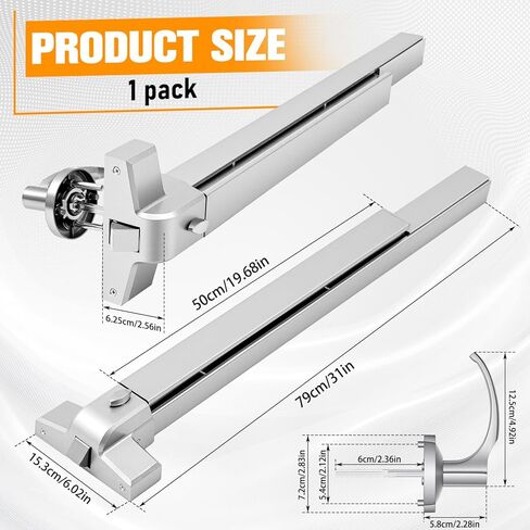 Zonon Commercial Push Bar Panic Exit Device 31" Stainless Steel Emergency Exit Door Hardware with Exterior Lever and 3 Keys for 30"-36" Metal Wood Door, Silver in Saudi Arabia
