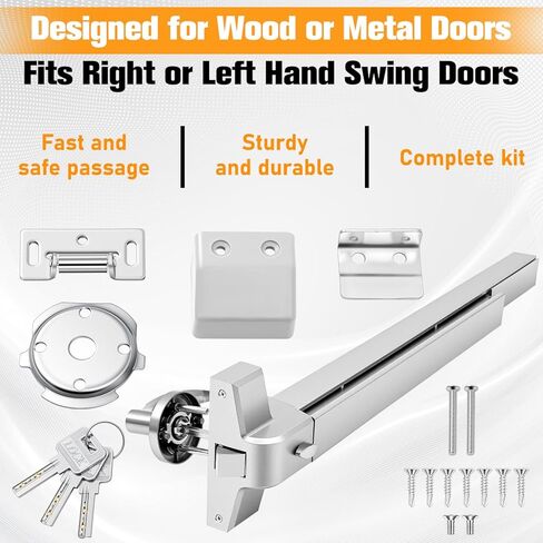 Zonon Commercial Push Bar Panic Exit Device 31" Stainless Steel Emergency Exit Door Hardware with Exterior Lever and 3 Keys for 30"-36" Metal Wood Door, Silver in Saudi Arabia